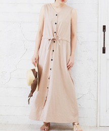 麻 ウエストリボンワンピース