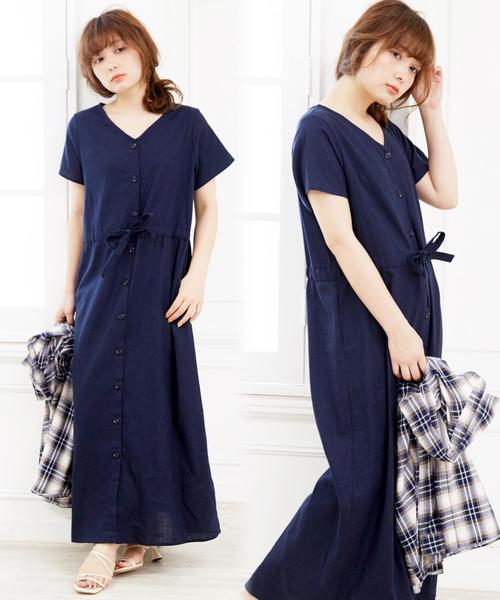 Doula Doula（ドゥーラドゥーラ）の「麻 ウエストリボンワンピース（ワンピース・レディース・ブラック/ブルー系その他/ベージュ系その他/ホワイト系その他/ブラック系その他/オフホワイト/ネイビー/ベージュ/グレー/カーキ/グリーン系その他/グレー系その他・FREE）」の11枚目の写真