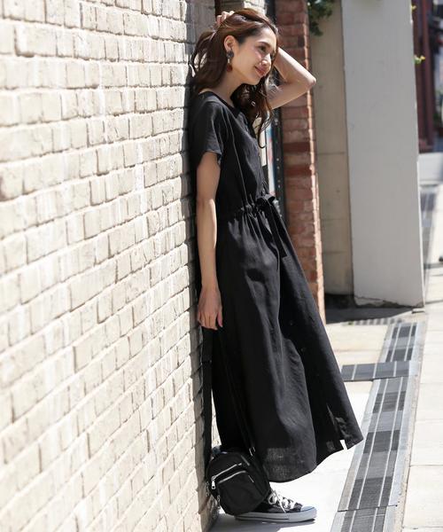 Doula Doula（ドゥーラドゥーラ）の「麻 ウエストリボンワンピース（ワンピース・レディース・ブラック/ブルー系その他/ベージュ系その他/ホワイト系その他/ブラック系その他/オフホワイト/ネイビー/ベージュ/グレー/カーキ/グリーン系その他/グレー系その他・FREE）」の18枚目の写真