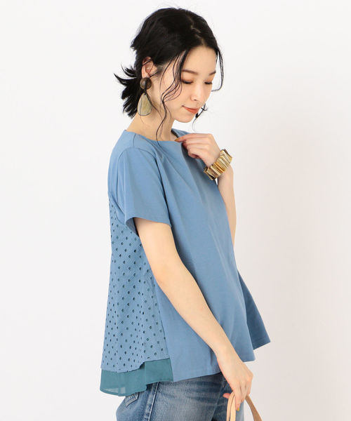 SHIPS(シップス)の「バックレースショートスリーブプルオーバー(Tシャツ/カットソー)」|ブルー
