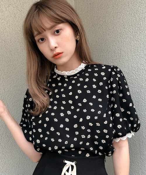 one after another NICE CLAUP(ワンアフターアナザーナイスクラップ)の「レース付きプチハイFlowerブラウス(シャツ/ブラウス・レディース・アイボリー/ホワイト系その他/ブラック/ブラック系その他・FREE)」の4枚目の写真