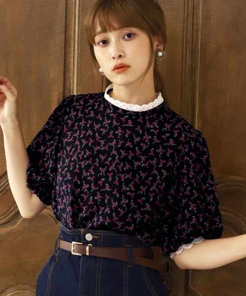 one after another NICE CLAUP(ワンアフターアナザーナイスクラップ)の「レース付きプチハイFlowerブラウス(シャツ/ブラウス・レディース・アイボリー/ホワイト系その他/ブラック/ブラック系その他・FREE)」の16枚目の写真