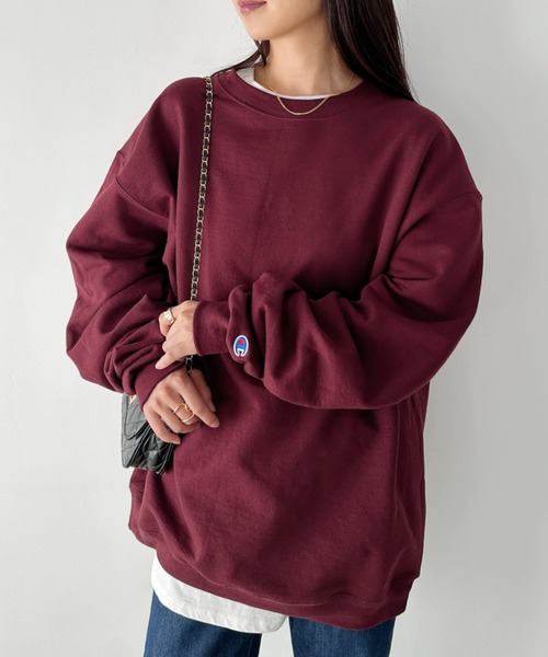 Champion（チャンピオン）の「【Champion Authentic sweatshirt】チャンピオン クルーネック スウェット プルオーバー サイズ展開多数 コットン 裏起毛 無地 9.0オンス（スウェット・レディース・ブラック/チャコールグレー/杢グレー/ネイビー/ホワイト/グリーン/マルーン/ダークグリーン/ベージュ/ピンクベージュ/ゴールド/オレンジ/ロイヤルブルー/レッド・S/M/L/XL）」の15枚目の写真