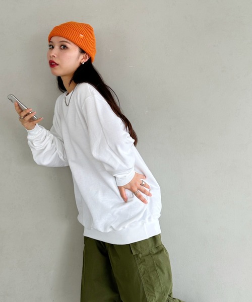 新品◆チャンピオンChampion 裾スリット 裏起毛オーバーサイズスウェットパーカー◆ネイビー ユニセックス セールChampion Authentic sweatshirtチャンピオン クルーネック