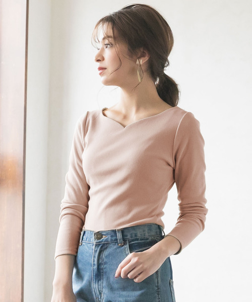 Newlyme（ニューリーミー）の「ハートネックリブトップス（Tシャツ/カットソー・レディース・ホワイト/ブラック/グレー/ピンク/ブルー/モカ/ラベンダー/グリーン系その他・MEDIUM/LARGE）」の8枚目の写真