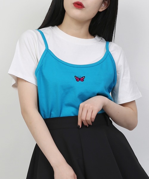 WC（ダブル シー）の「WC/【2点セット】バタフライキャミソール付きTシャツ（Tシャツ/カットソー・レディース・ピンク/ブルー/ブラック/パープル・FREE）」の3枚目の写真