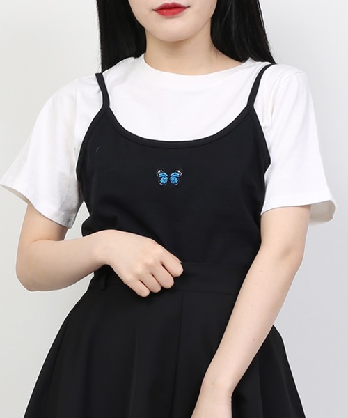 WC（ダブル シー）の「WC/【2点セット】バタフライキャミソール付きTシャツ（Tシャツ/カットソー・レディース・ピンク/ブルー/ブラック/パープル・FREE）」の2枚目の写真