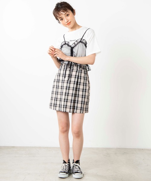 WEGO(ウィゴー)の「WEGO/【2点セット】チュールキャミソールセットTシャツ(Tシャツ/カットソー・レディース・ブラック・FREE)」の4枚目の写真