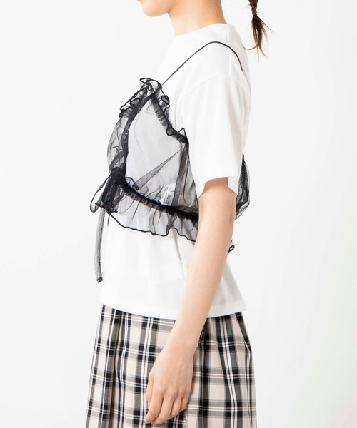 WEGO(ウィゴー)の「WEGO/【2点セット】チュールキャミソールセットTシャツ(Tシャツ/カットソー・レディース・ブラック・FREE)」の2枚目の写真