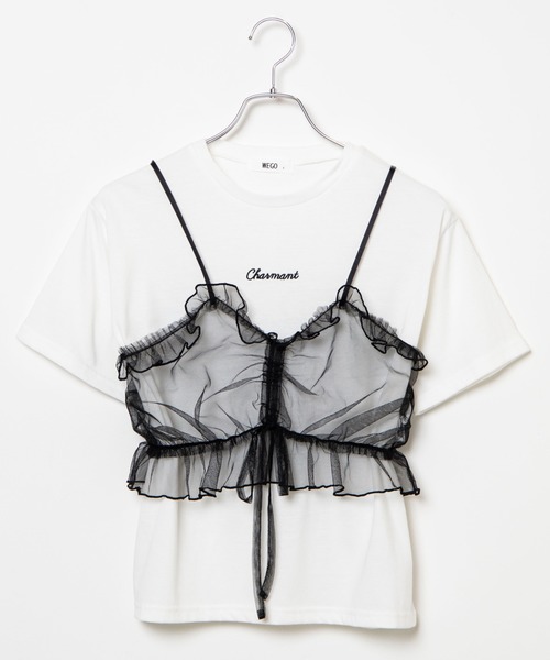 WEGO(ウィゴー)の「WEGO/【2点セット】チュールキャミソールセットTシャツ(Tシャツ/カットソー・レディース・ブラック・FREE)」の6枚目の写真