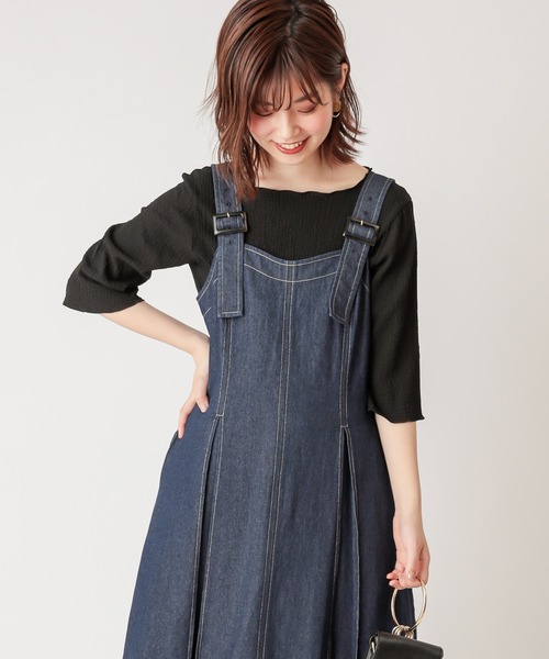 natural couture(ナチュラルクチュール)の「【WEB限定カラー有り】ぽこぽこ素材6分袖トップス(Tシャツ/カットソー・レディース・ブラック/ブラウン/オフホワイト/グリーン/ラベンダー/ピンクベージュ・FREE)」の3枚目の写真