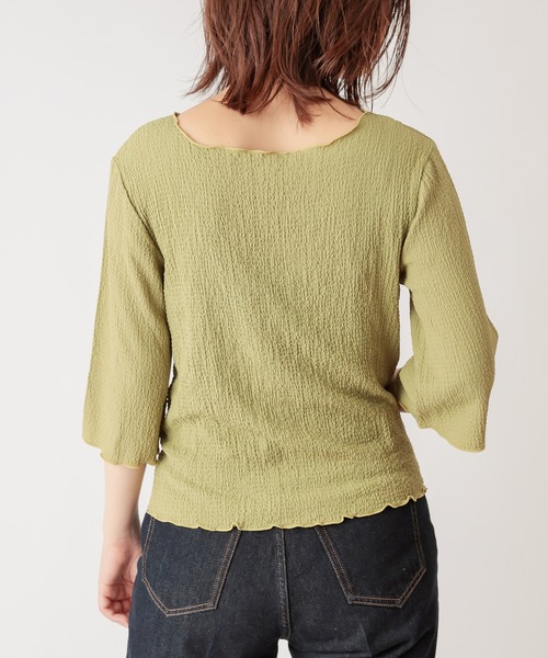 natural couture(ナチュラルクチュール)の「【WEB限定カラー有り】ぽこぽこ素材6分袖トップス(Tシャツ/カットソー・レディース・ブラック/ブラウン/オフホワイト/グリーン/ラベンダー/ピンクベージュ・FREE)」の21枚目の写真