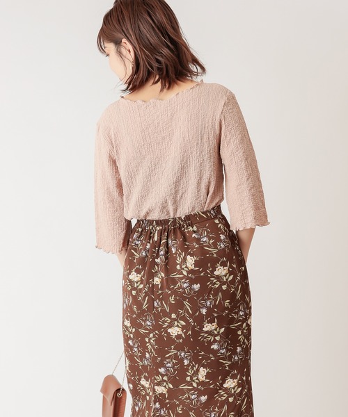 natural couture(ナチュラルクチュール)の「【WEB限定カラー有り】ぽこぽこ素材6分袖トップス(Tシャツ/カットソー・レディース・ブラック/ブラウン/オフホワイト/グリーン/ラベンダー/ピンクベージュ・FREE)」の18枚目の写真