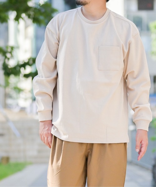 JOHN'S CLOSET（ジョンズクローゼット）の「【i】天竺クルーネック袖リブポケット付きロングTシャツ（Tシャツ/カットソー・メンズ・サックスブルー/ベージュ/ライトパープル/ホワイト/ブラック/テラコッタ/ライトベージュ/チャコールグレー/グリーン・MEDIUM/X-LARGE/LARGE）」の6枚目の写真