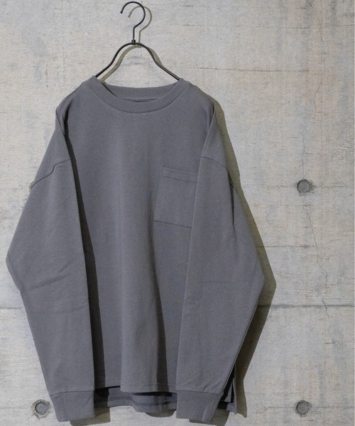 JOHN'S CLOSET（ジョンズクローゼット）の「【i】天竺クルーネック袖リブポケット付きロングTシャツ（Tシャツ/カットソー・メンズ・サックスブルー/ベージュ/ライトパープル/ホワイト/ブラック/テラコッタ/ライトベージュ/チャコールグレー/グリーン・MEDIUM/X-LARGE/LARGE）」の3枚目の写真