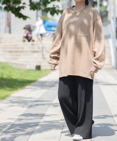 JOHN'S CLOSET（ジョンズクローゼット）の「【i】天竺クルーネック袖リブポケット付きロングTシャツ（Tシャツ/カットソー・メンズ・サックスブルー/ベージュ/ライトパープル/ホワイト/ブラック/テラコッタ/ライトベージュ/チャコールグレー/グリーン・MEDIUM/X-LARGE/LARGE）」の10枚目の写真
