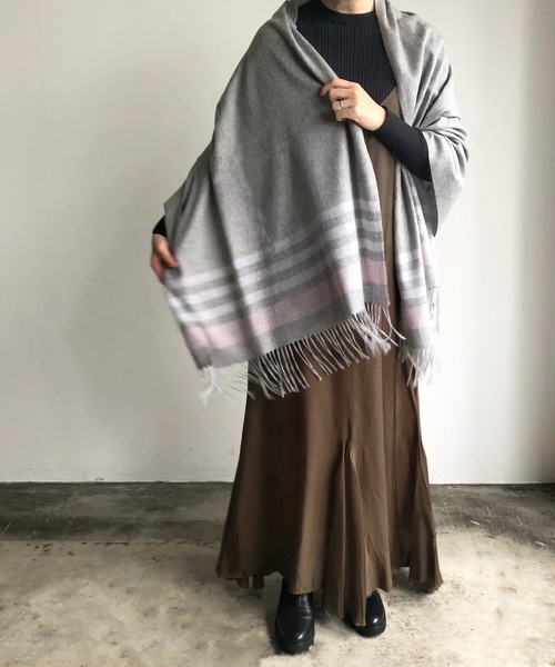 Nostalgic Garage Cashemere Stoll Garage ノスタルジックガレー のファッション Stoll Nostalgic Border ボーダー大判ストール ストール ショール Border Garage ノスタルジックガレー のストール ショール Nostalgic カシミヤ100 クーポンあ