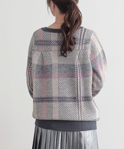 n'OrLABEL（ノアールレーベル）の「『ビッグチェック柄ニット』（ニット/セーター・レディース・グレー/グリーン・1/2）」の4枚目の写真