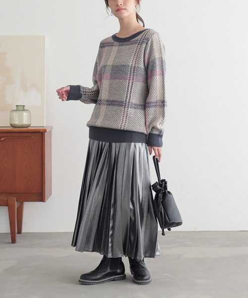 n'OrLABEL（ノアールレーベル）の「『ビッグチェック柄ニット』（ニット/セーター・レディース・グレー/グリーン・1/2）」の7枚目の写真