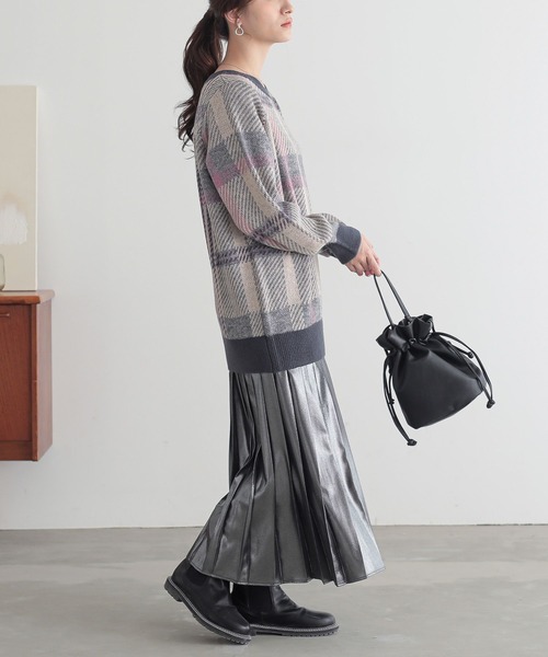 n'OrLABEL（ノアールレーベル）の「『ビッグチェック柄ニット』（ニット/セーター・レディース・グレー/グリーン・1/2）」の8枚目の写真