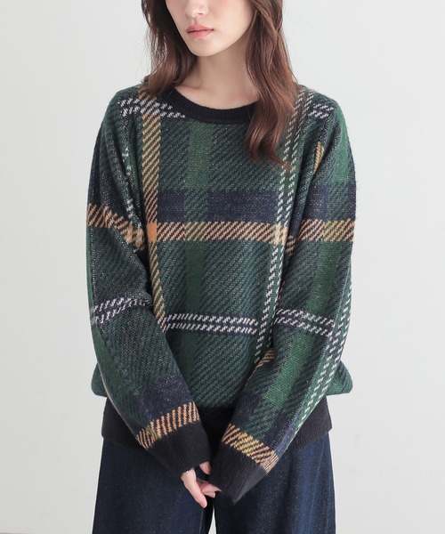 n'OrLABEL（ノアールレーベル）の「『ビッグチェック柄ニット』（ニット/セーター・レディース・グレー/グリーン・1/2）」の10枚目の写真