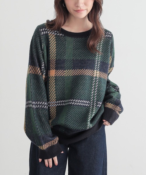 n'OrLABEL（ノアールレーベル）の「『ビッグチェック柄ニット』（ニット/セーター・レディース・グレー/グリーン・1/2）」の11枚目の写真