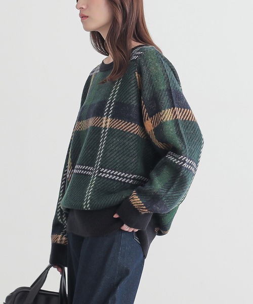 n'OrLABEL（ノアールレーベル）の「『ビッグチェック柄ニット』（ニット/セーター・レディース・グレー/グリーン・1/2）」の13枚目の写真