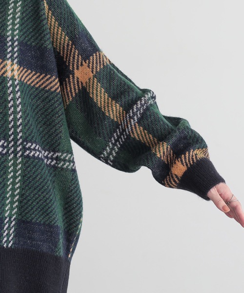 n'OrLABEL（ノアールレーベル）の「『ビッグチェック柄ニット』（ニット/セーター・レディース・グレー/グリーン・1/2）」の20枚目の写真
