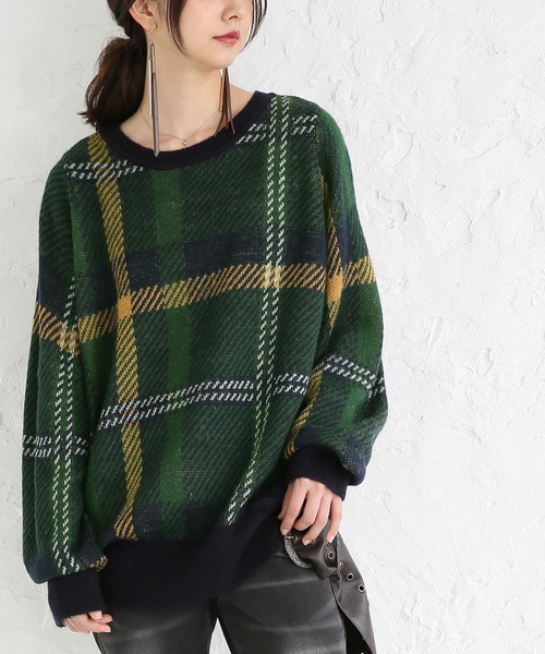 n'OrLABEL（ノアールレーベル）の「『ビッグチェック柄ニット』（ニット/セーター・レディース・グレー/グリーン・1/2）」の18枚目の写真