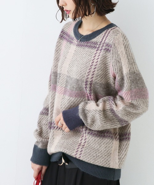 n'OrLABEL（ノアールレーベル）の「『ビッグチェック柄ニット』（ニット/セーター・レディース・グレー/グリーン・1/2）」の9枚目の写真