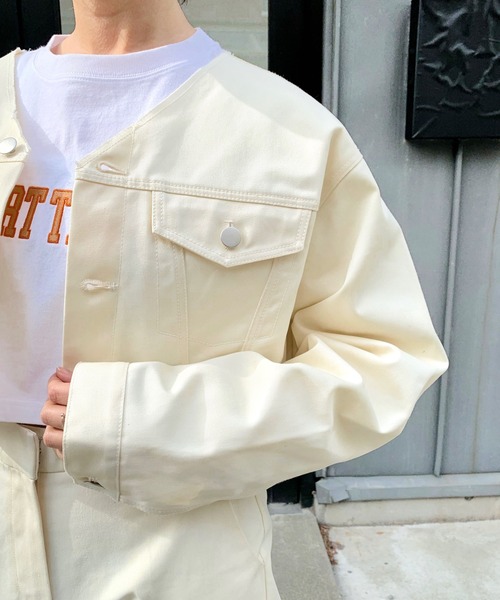 WHO'S WHO gallery(フーズフーギャラリー)の「T/Cツイルマイクロジャケット(ノーカラージャケット・レディース・オフホワイト/ブラック・FREE)」の15枚目の写真