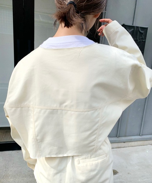 WHO'S WHO gallery(フーズフーギャラリー)の「T/Cツイルマイクロジャケット(ノーカラージャケット・レディース・オフホワイト/ブラック・FREE)」の9枚目の写真