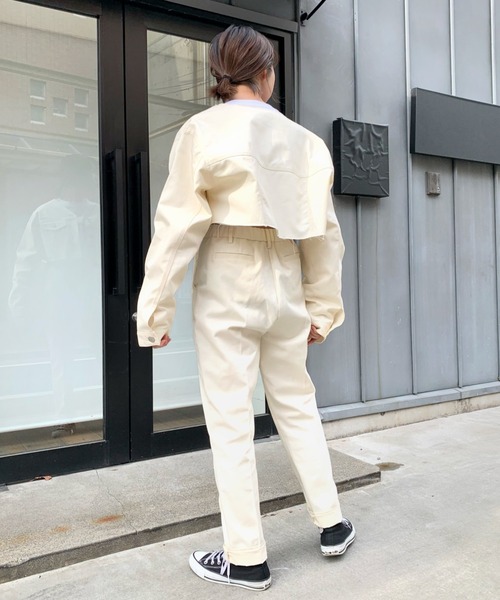 WHO'S WHO gallery(フーズフーギャラリー)の「T/Cツイルマイクロジャケット(ノーカラージャケット・レディース・オフホワイト/ブラック・FREE)」の21枚目の写真