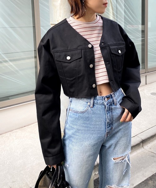 WHO'S WHO gallery(フーズフーギャラリー)の「T/Cツイルマイクロジャケット(ノーカラージャケット・レディース・オフホワイト/ブラック・FREE)」の6枚目の写真