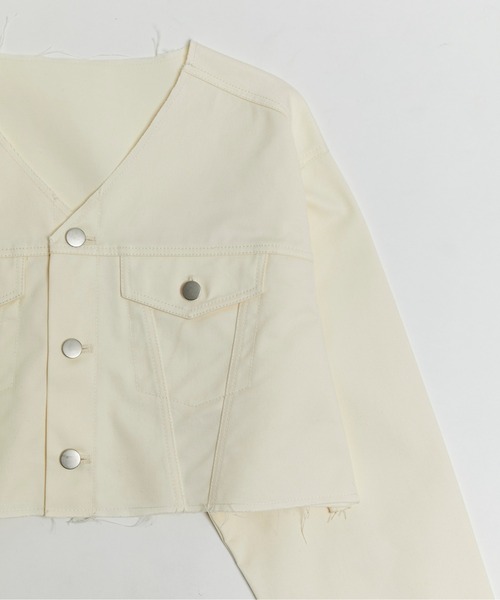 WHO'S WHO gallery(フーズフーギャラリー)の「T/Cツイルマイクロジャケット(ノーカラージャケット・レディース・オフホワイト/ブラック・FREE)」の22枚目の写真