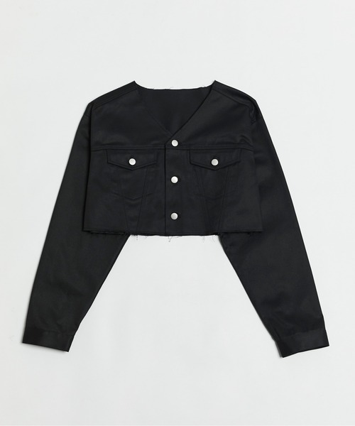 WHO'S WHO gallery(フーズフーギャラリー)の「T/Cツイルマイクロジャケット(ノーカラージャケット・レディース・オフホワイト/ブラック・FREE)」の7枚目の写真