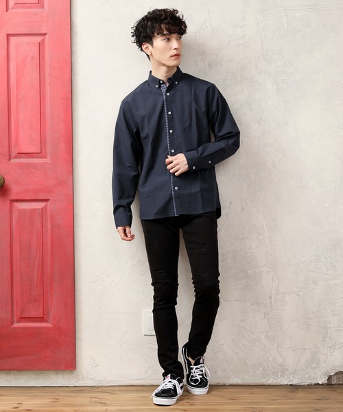 TopIsm（トップイズム）の「ギンガムチェックオックスボタンダウン長袖シャツ（シャツ/ブラウス・メンズ・ネイビー/サックスブルー/ホワイト/グレー・L/LL/M）」の10枚目の写真