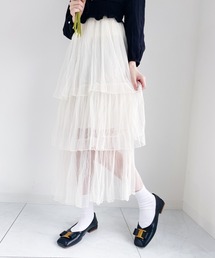 細プリーツティアードロングシフォンスカート