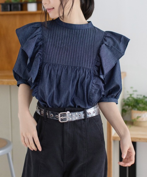 Mysa&Liina（ミーサリーナ）の「フェミニンピンタックフリルブラウス（シャツ/ブラウス・レディース・サックスブルー/インディゴブルー/ブルー・M）」の7枚目の写真