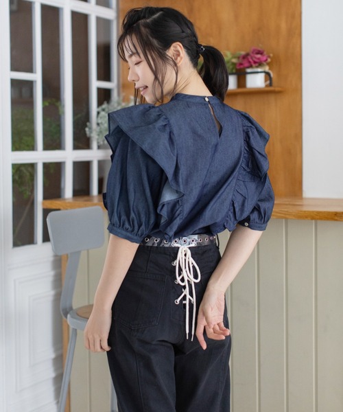 Mysa&Liina（ミーサリーナ）の「フェミニンピンタックフリルブラウス（シャツ/ブラウス・レディース・サックスブルー/インディゴブルー/ブルー・M）」の10枚目の写真