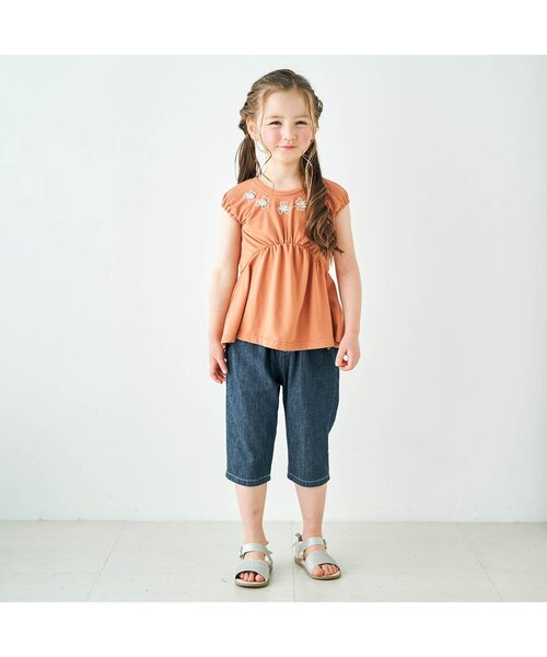 apres les cours（アプレレクール）の「/お花モチーフチュニック_接触冷感（Tシャツ/カットソー・キッズ・オレンジ/キナリ/ネイビー・100/110/90/140/120/80/130）」の4枚目の写真