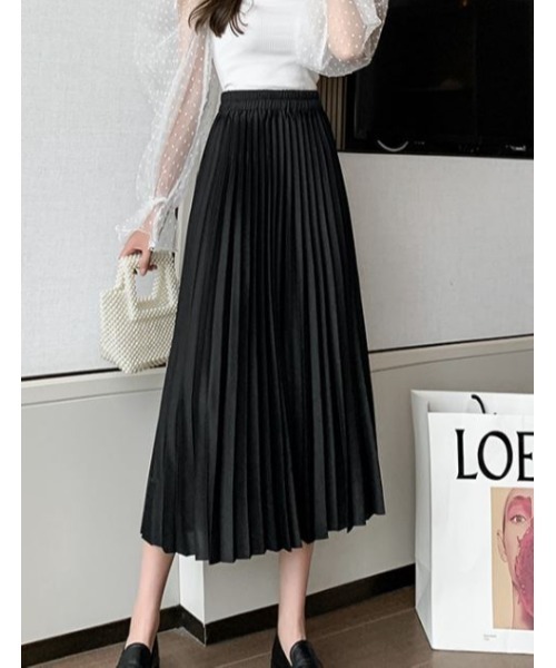 MAISON BREEZE（メゾンブリーズ）の「【MAISON BREEZE】プリーツスカート ウエストゴム（スカート・レディース・ブラック/ベージュ・FREE）」の2枚目の写真