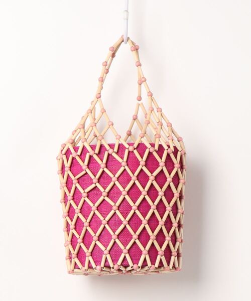 HALIN(ハリン)の「/HALIN/ウッドビーズBAG(かごバッグ・レディース・ピンク・FREE)」の2枚目の写真