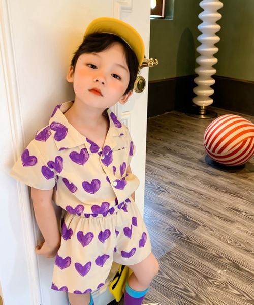 aimoha（アイモハ）の「【aimoha-KIDS-】ハート柄セットアップ (SS)（セットアップ・キッズ・パープル系その他/イエロー系その他/パープル/イエロー・90/100/140/80/120/130/110）」の2枚目の写真