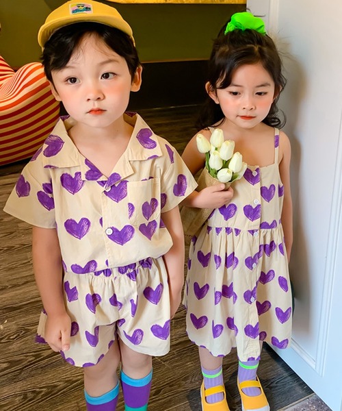 aimoha（アイモハ）の「【aimoha-KIDS-】ハート柄セットアップ (SS)（セットアップ・キッズ・パープル系その他/イエロー系その他/パープル/イエロー・90/100/140/80/120/130/110）」の5枚目の写真