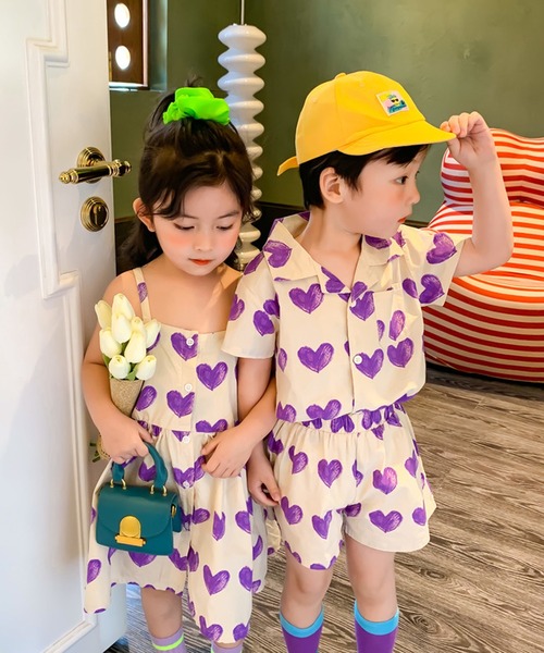 aimoha（アイモハ）の「【aimoha-KIDS-】ハート柄セットアップ (SS)（セットアップ・キッズ・パープル系その他/イエロー系その他/パープル/イエロー・90/100/140/80/120/130/110）」の7枚目の写真