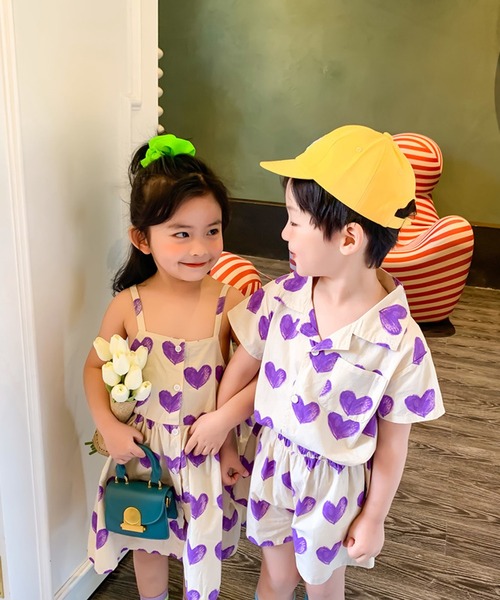 aimoha（アイモハ）の「【aimoha-KIDS-】ハート柄セットアップ (SS)（セットアップ・キッズ・パープル系その他/イエロー系その他/パープル/イエロー・90/100/140/80/120/130/110）」の9枚目の写真