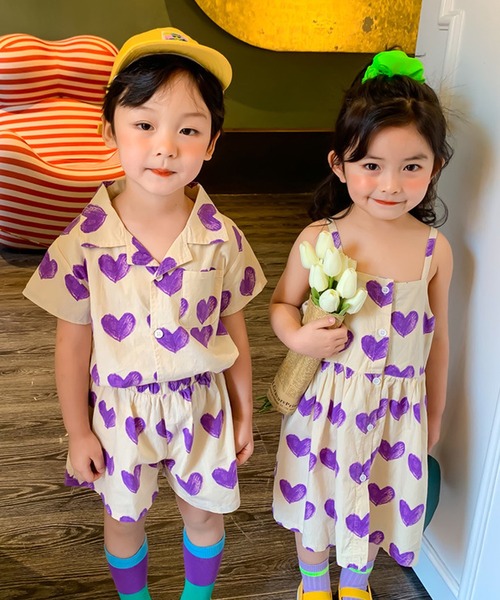 aimoha（アイモハ）の「【aimoha-KIDS-】ハート柄セットアップ (SS)（セットアップ・キッズ・パープル系その他/イエロー系その他/パープル/イエロー・90/100/140/80/120/130/110）」の10枚目の写真