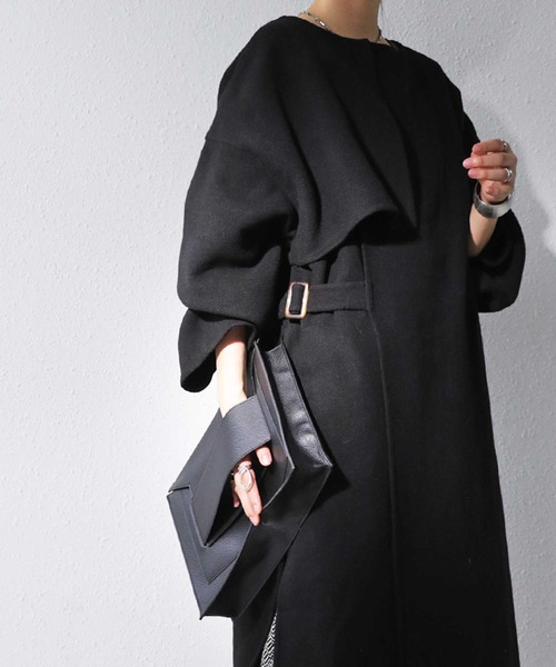 antiqua（アンティカ）の「気映え確実！極上素材手縫いノーカラーコート（チェスターコート・レディース・ブラック/ベージュ/カーキ/モスグリーン/モカ・FREE）」の7枚目の写真