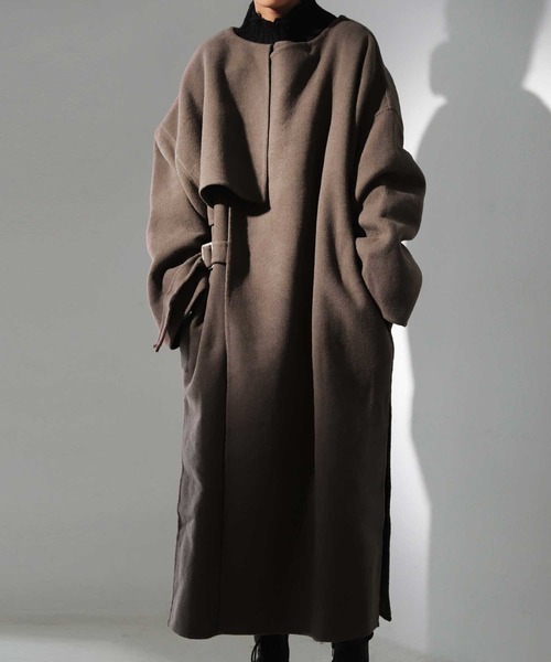 antiqua（アンティカ）の「気映え確実！極上素材手縫いノーカラーコート（チェスターコート・レディース・ブラック/ベージュ/カーキ/モスグリーン/モカ・FREE）」の13枚目の写真